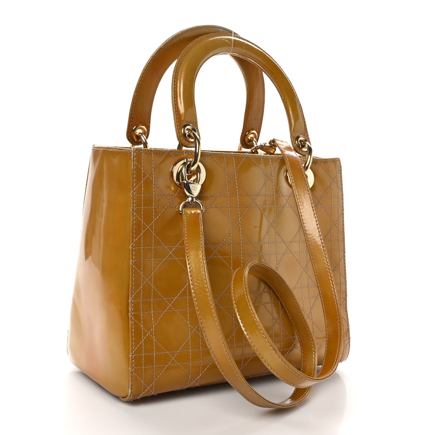 Patent Cannage Stitched Medium Lady Dior Dark Beige