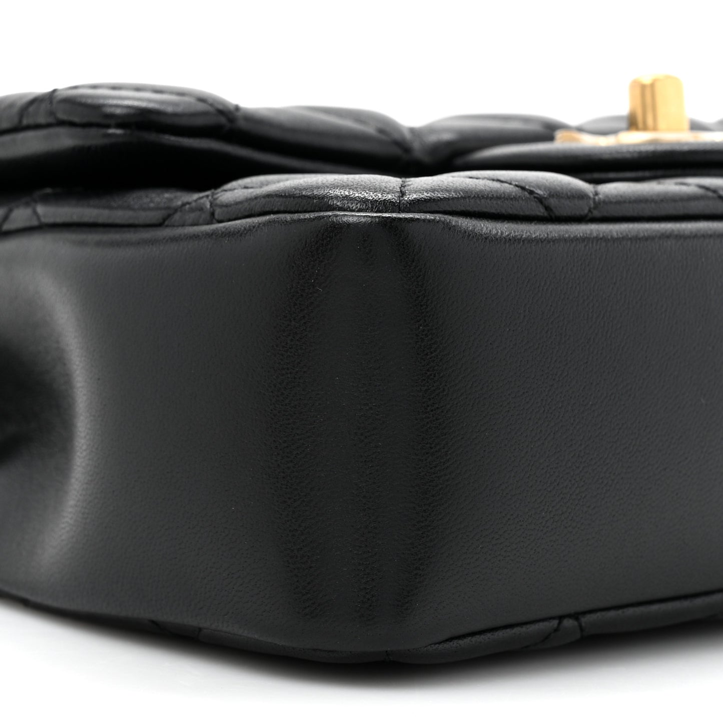 Shiny Lambskin Quilted Pearl Twist Mini Square Flap Black