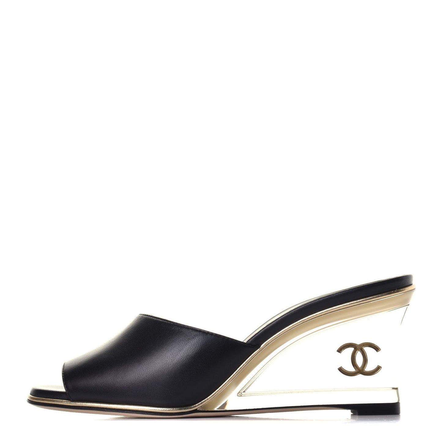 Lambskin Lucite CC Wedge Mules 36 Black