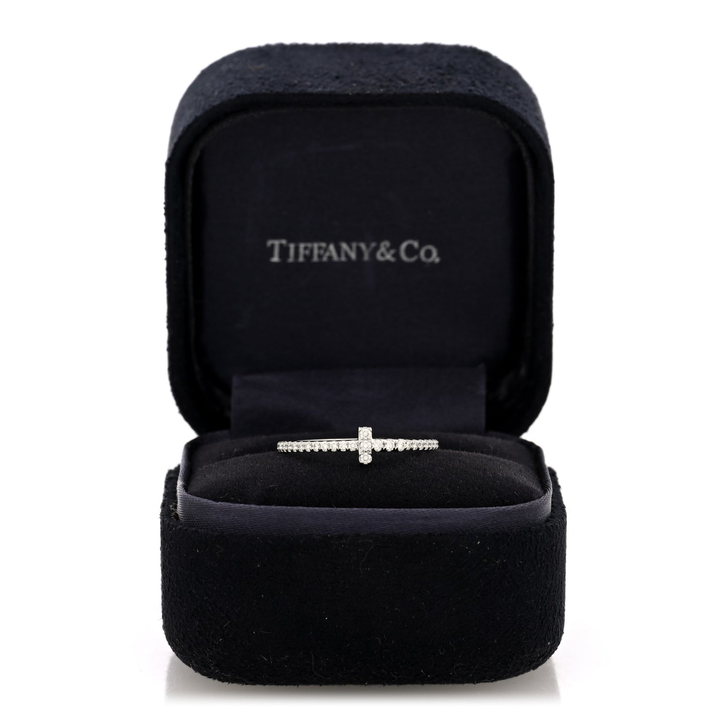 18K White Gold Diamond T Wire Pave Ring 54 7