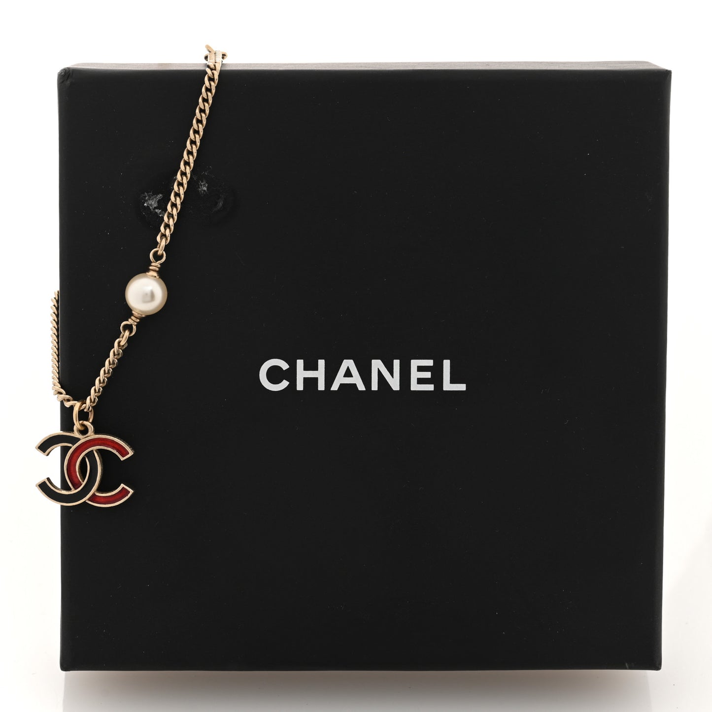 Enamel Pearl CC Bracelet Gold Red Black