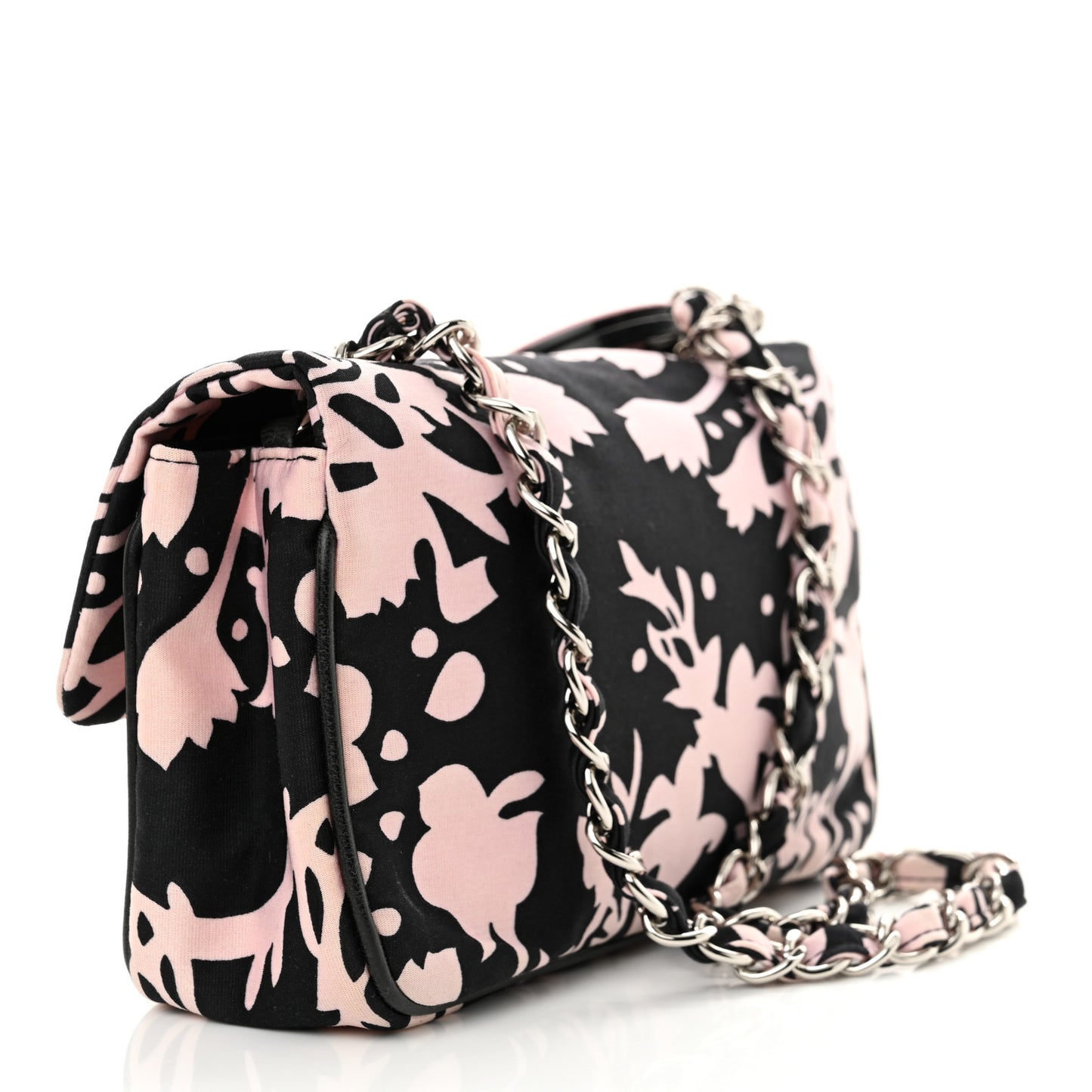 Printed Fabric Mini Rectangular Flap Black Pink