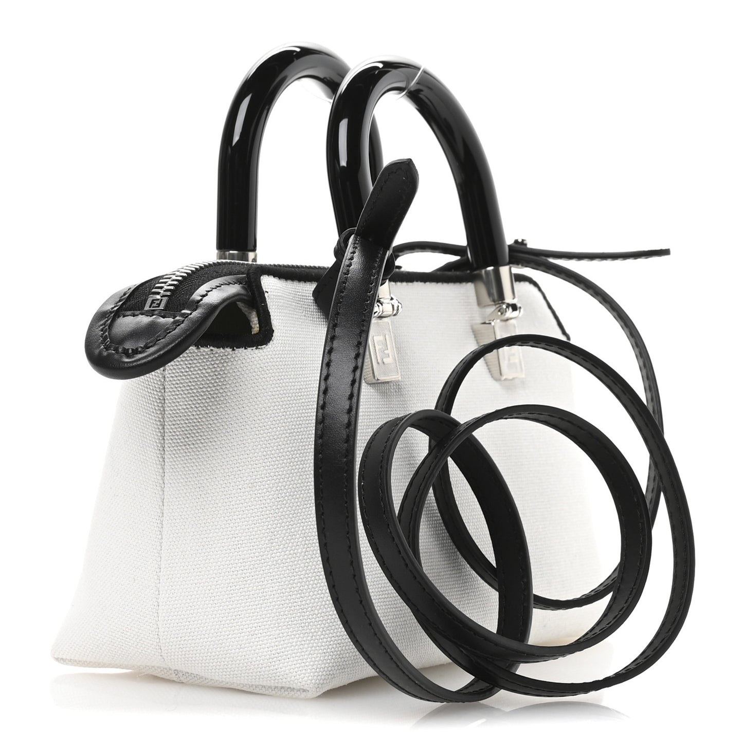 Canvas Vitello King Plexiglass Logo Embroidered Mini By The Way Top Handle Boston Bag White Rice Black