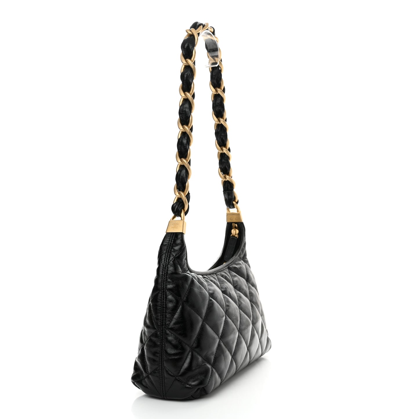 Shiny Crumpled Lambskin Quilted Medium CC Funky Town Hobo Black