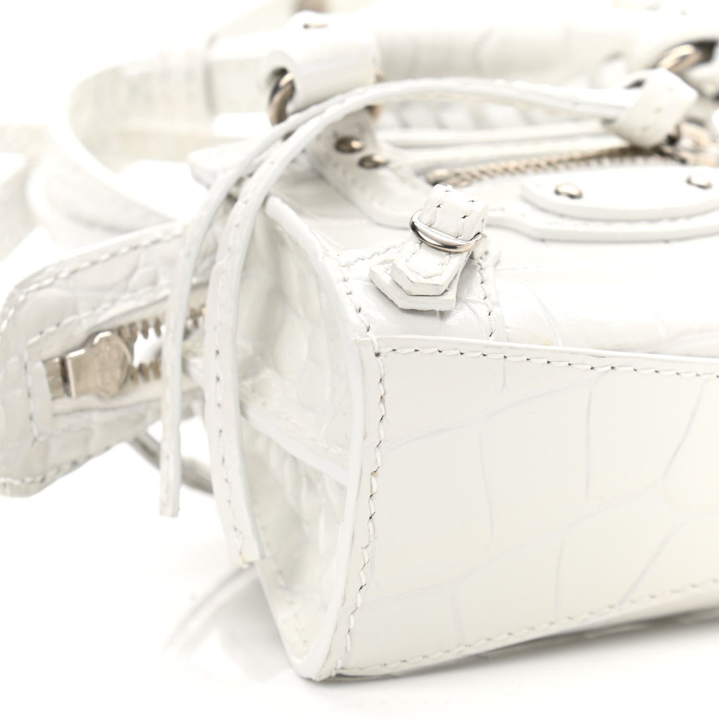 Extra Supple Calfskin Crocodile Embossed Neo Classic Silver Hardware Super Nano City Crossbody White