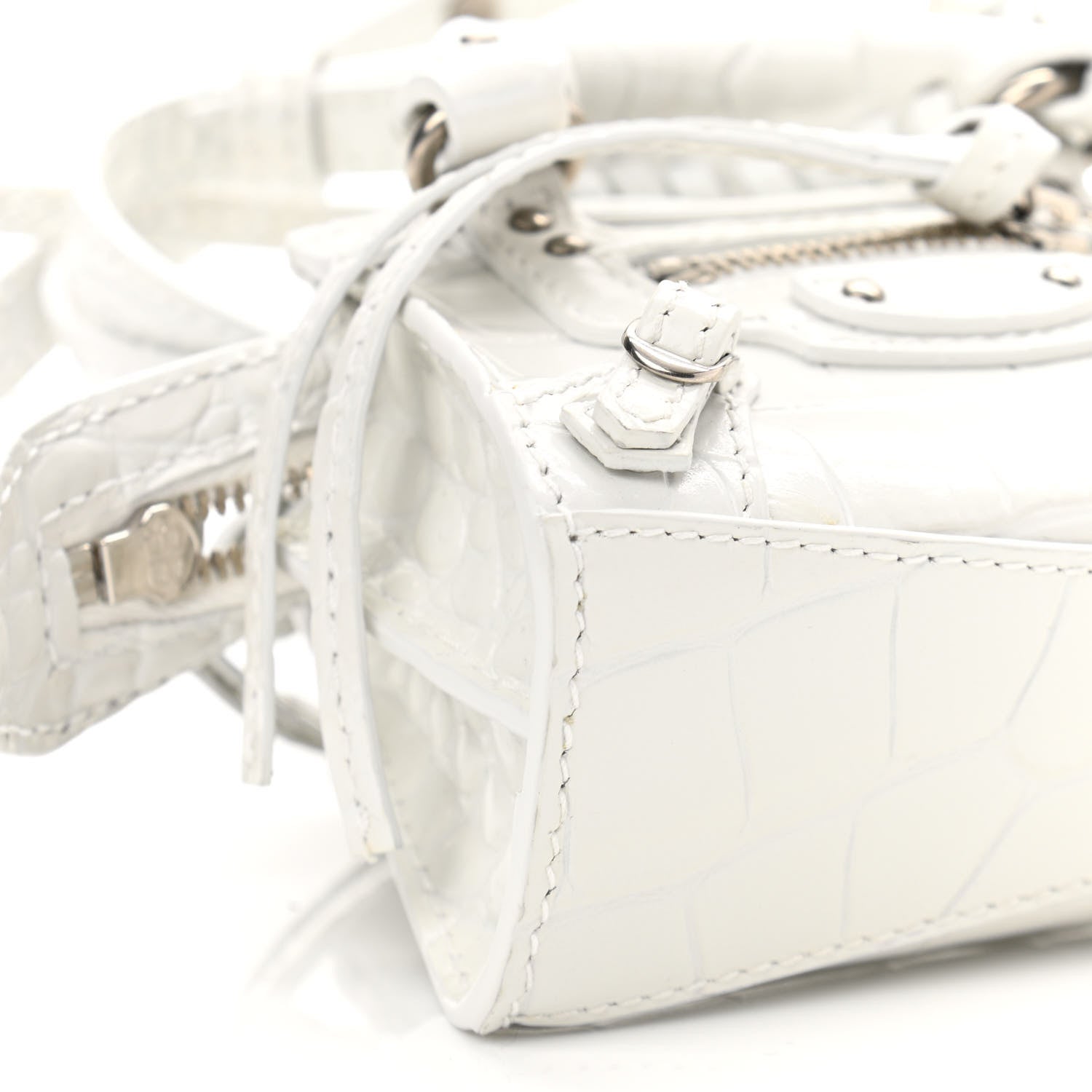 Balenciaga Extra Supple Calfskin Crocodile Embossed Neo Classic Silver Hardware Super Nano City Crossbody White 11 of 13