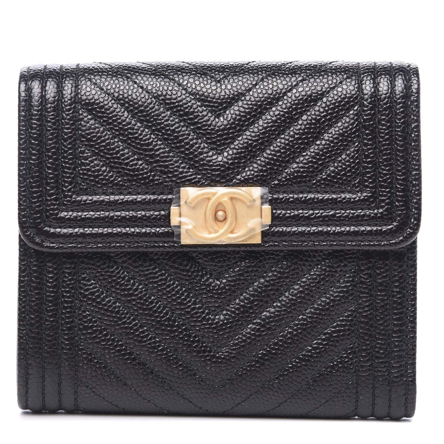 Caviar Chevron Quilted Boy Compact Wallet Black