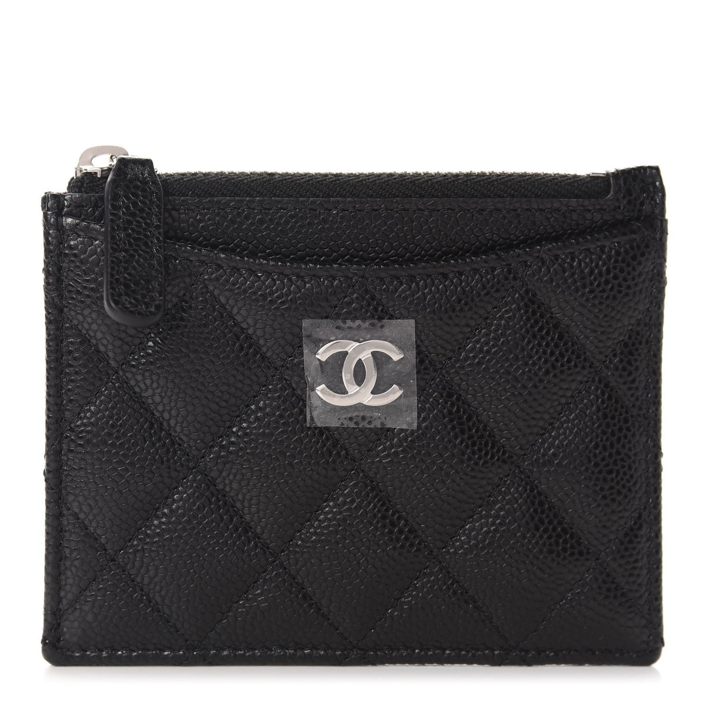 Caviar Quilted CC Zip Card Holder Black