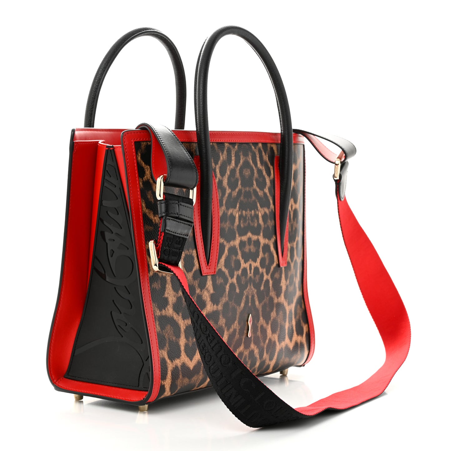 Calfskin Leopard Jacquard Spiked Medium Paloma Red Black