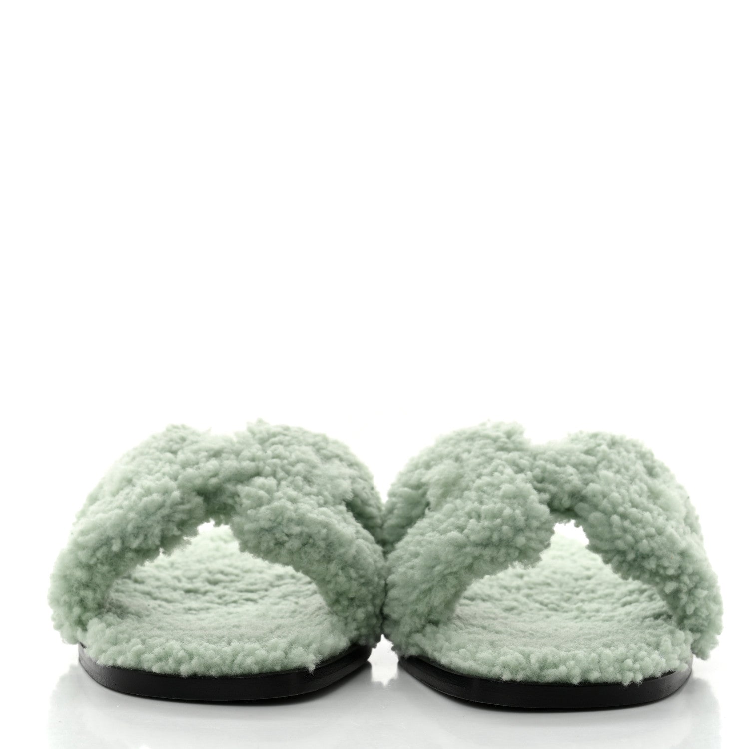 Hermes Woolskin Oran Sandals 37.5 Vert D’Eau 2 of 8