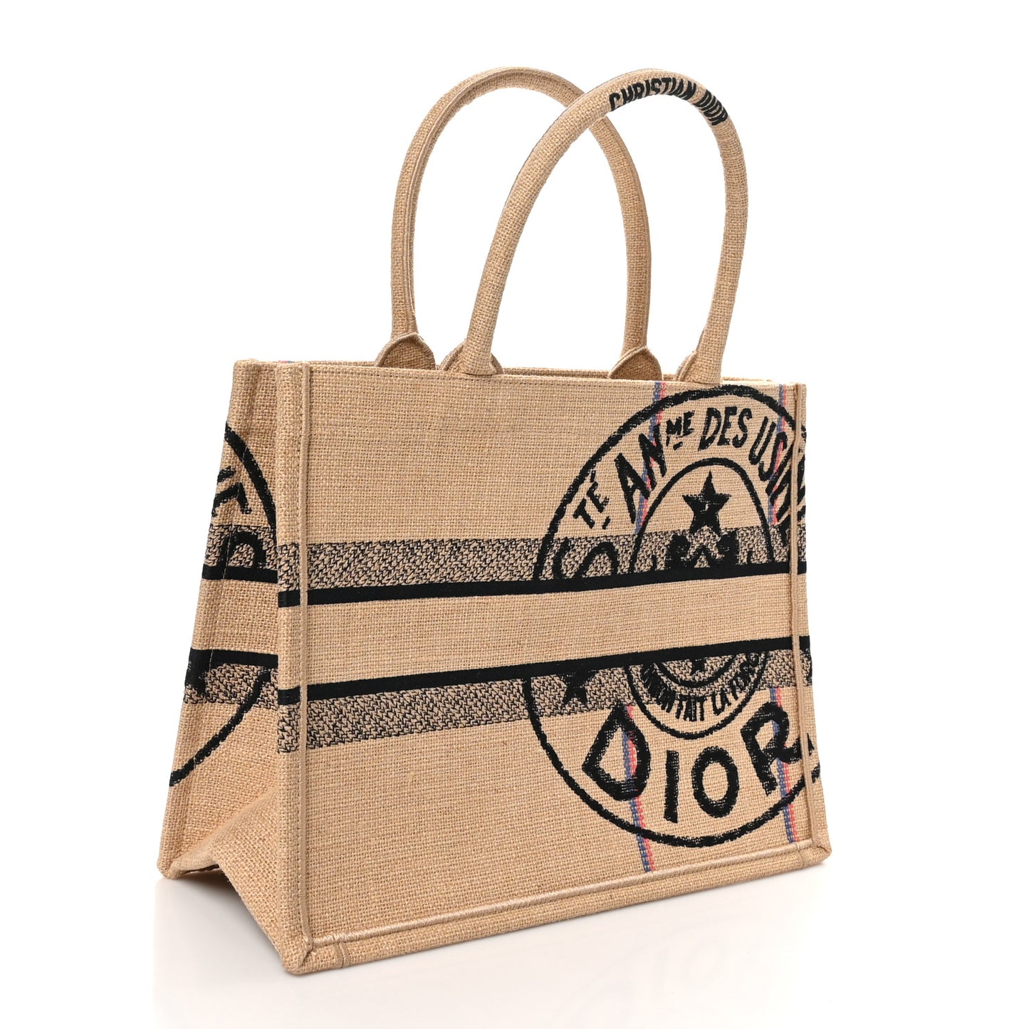 Canvas Jute Embroidered Medium Book Tote Black Beige