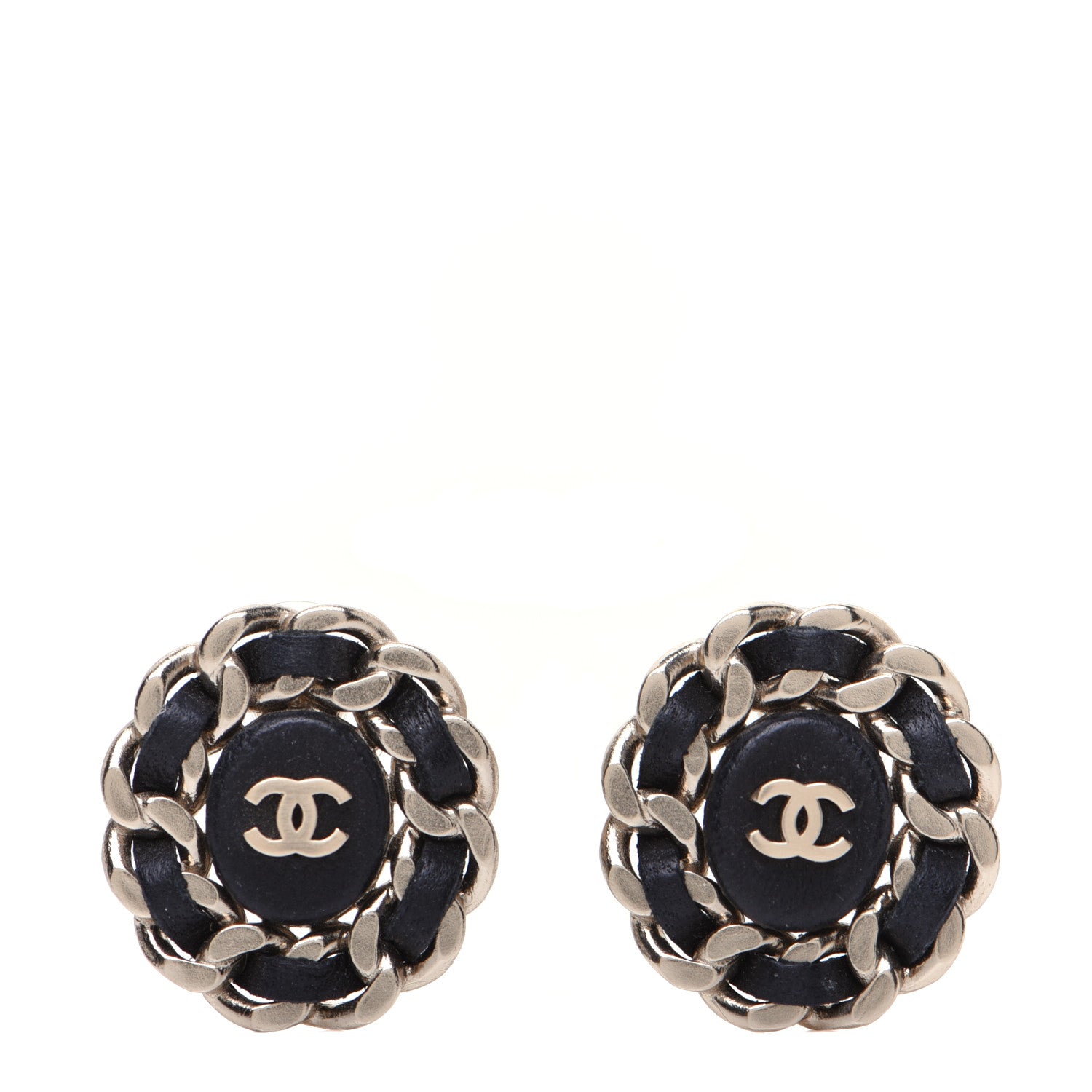 Chanel Lambskin Chain Around CC Earrings Light Gold Black 1 of 7