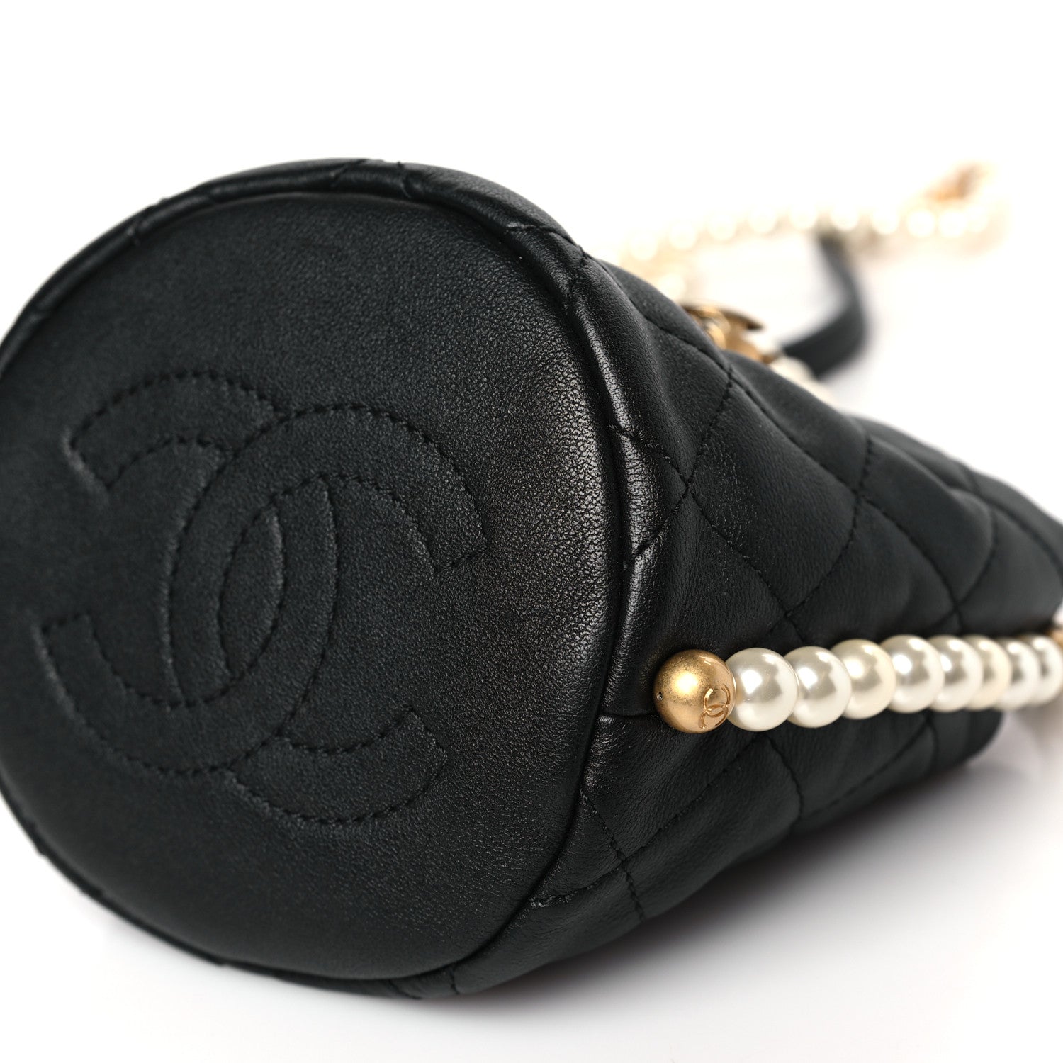 Chanel Calfskin Quilted Pearl Mini About Pearls Drawstring Bucket Bag Black 9 of 9