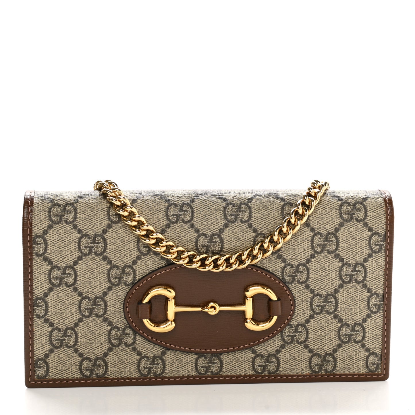 GG Supreme Monogram Azalea Calfskin Horsebit 1955 Wallet On Chain Beige Ebony Brown Sugar