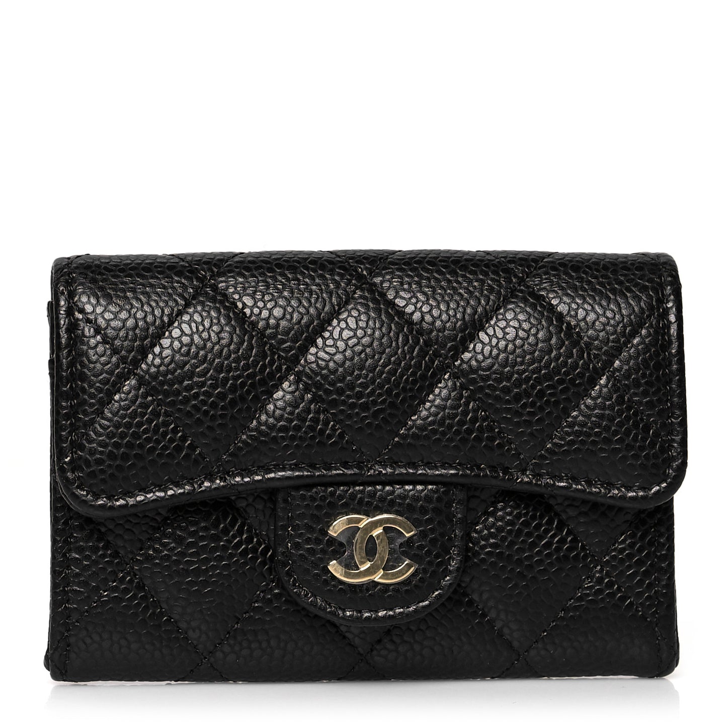 Caviar Quilted Flap Card Holder Wallet Black