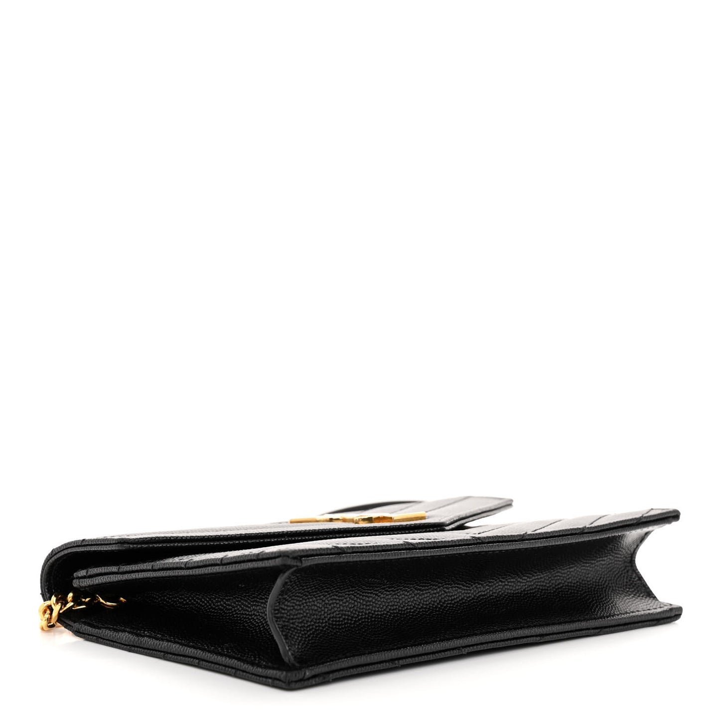 Grain De Poudre Matelasse Chevron Monogram Envelope Chain Wallet Black
