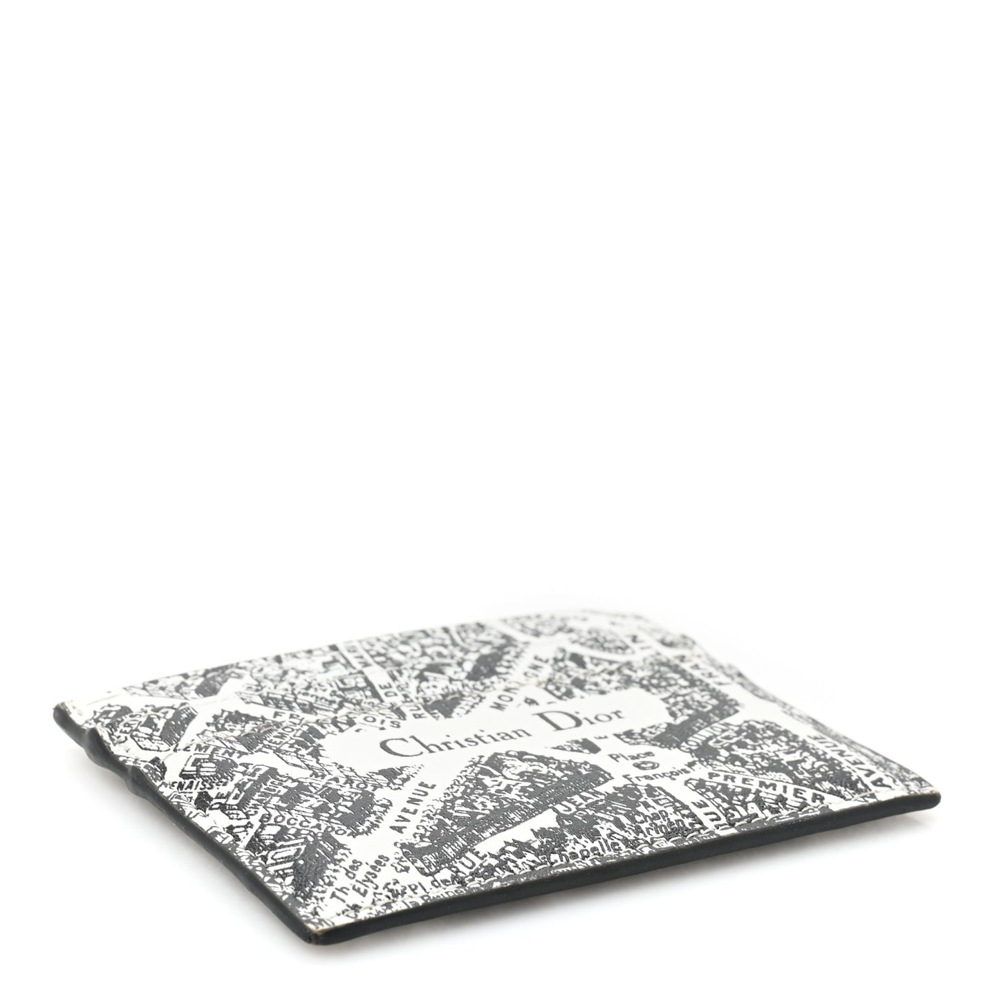Calfskin Plan De Paris Print Card Holder White Black