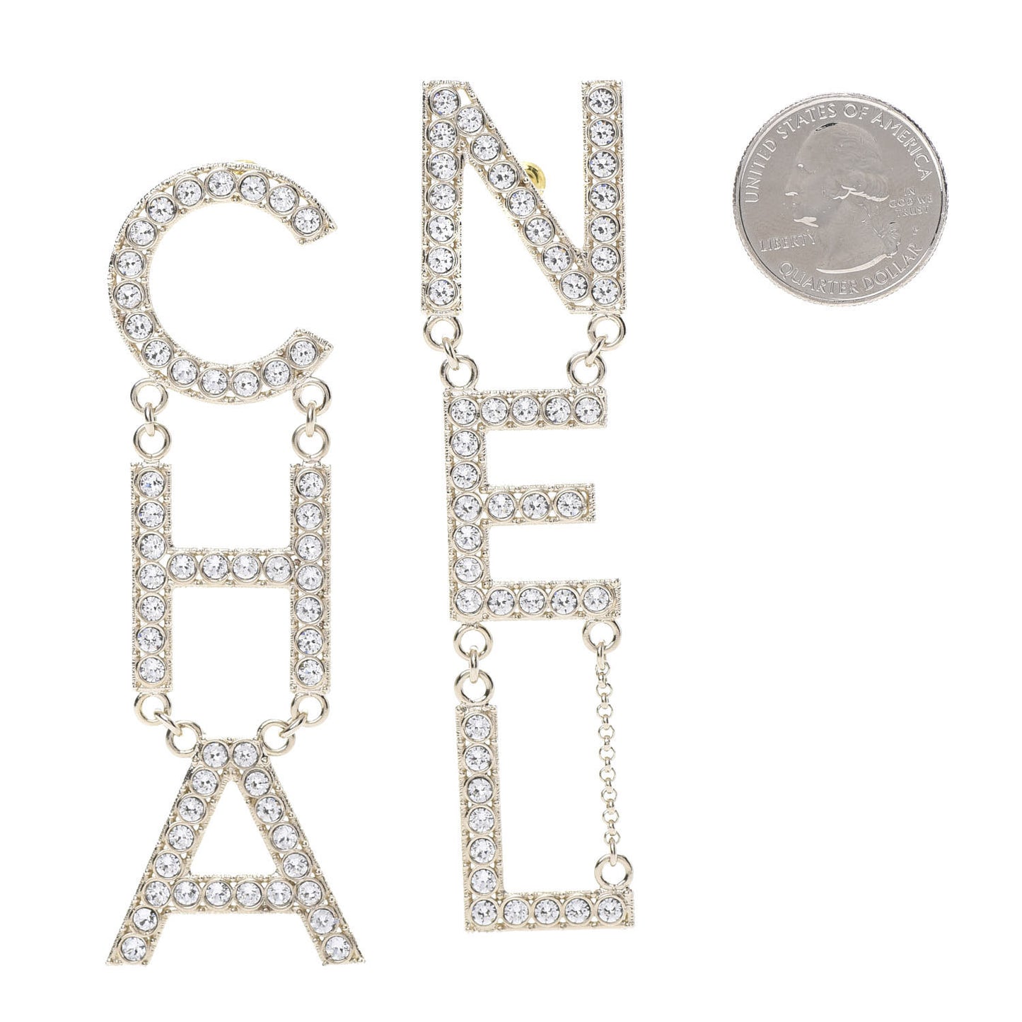 Crystal Cha-Nel Logo Drop Earrings Gold