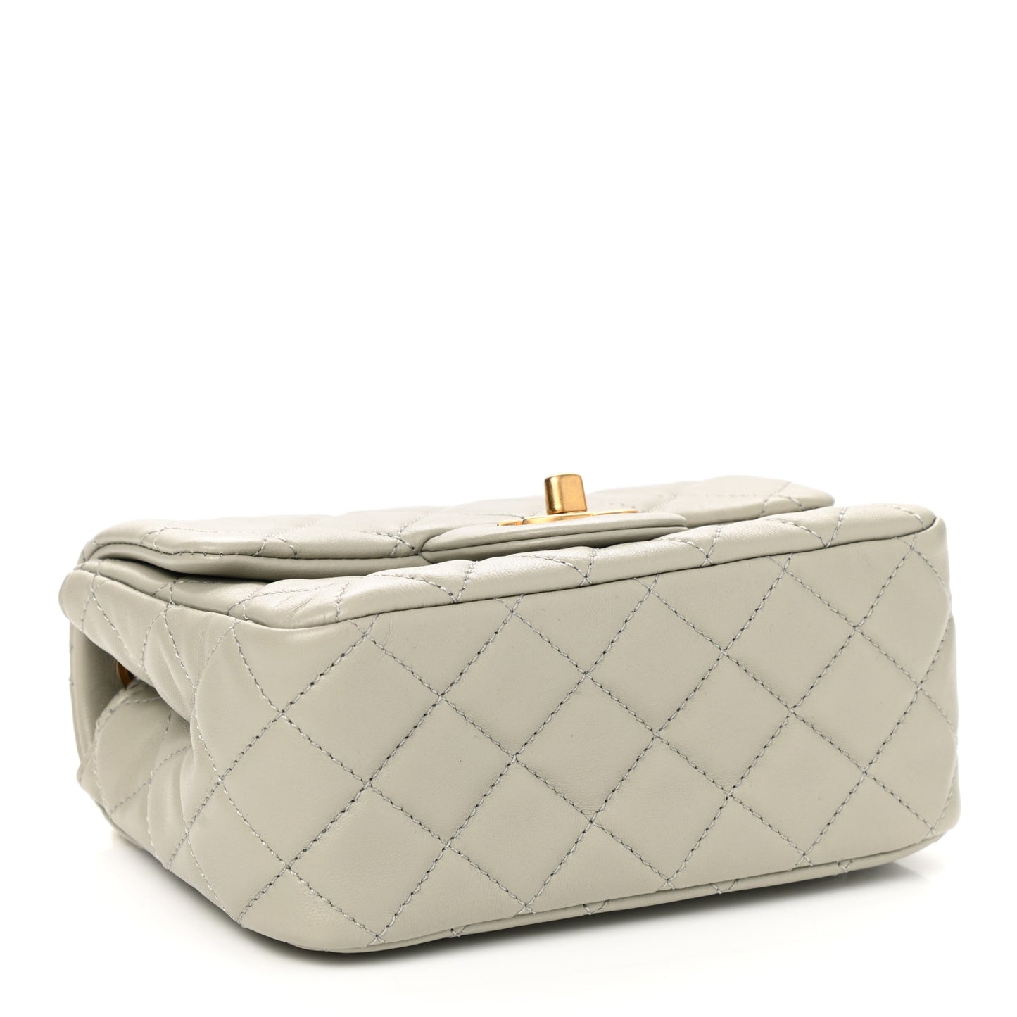 Lambskin Quilted Mini Pearl Crush Flap Light Grey