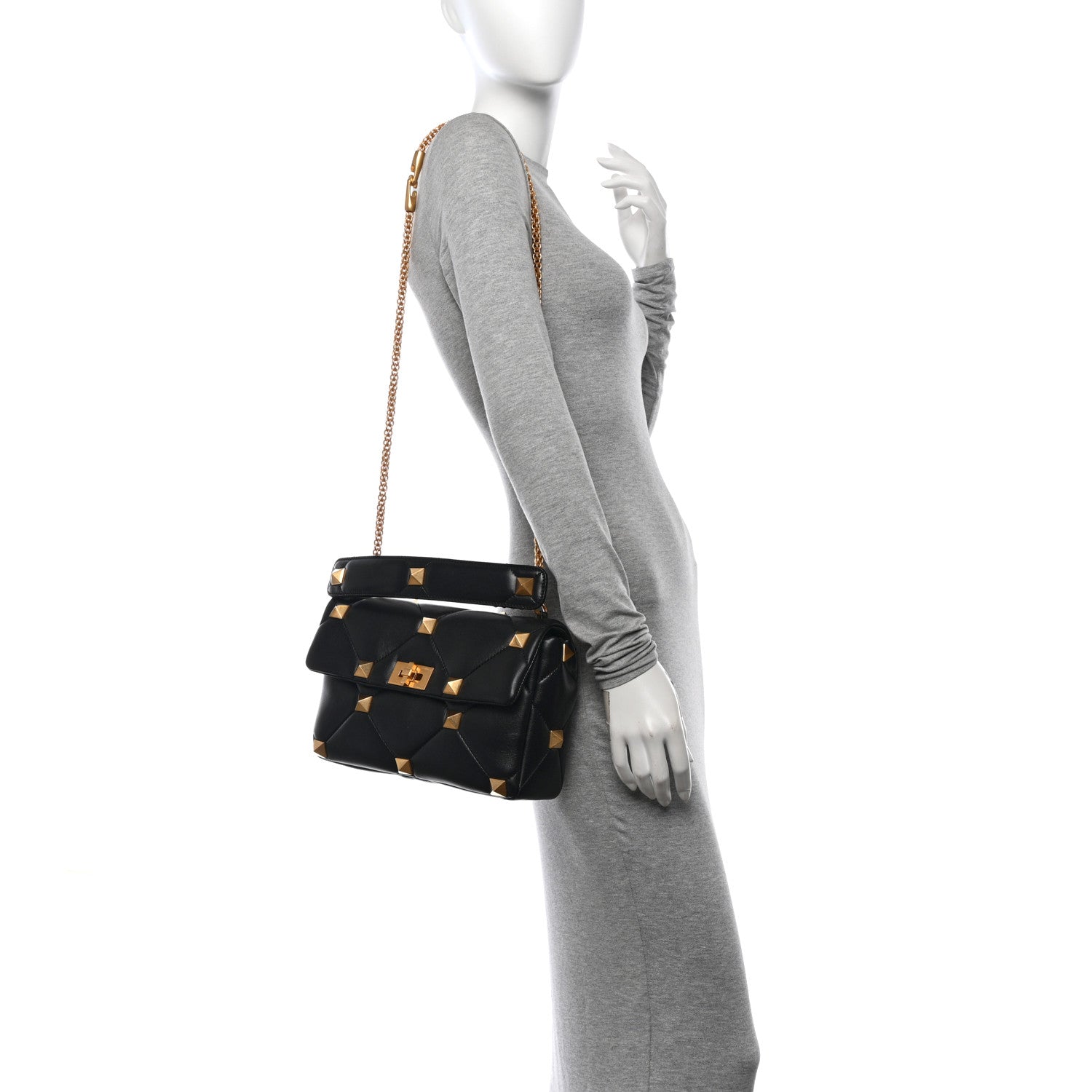 Valentino Garavani Nappa Large Roman Stud Shoulder Bag Black 2 of 10