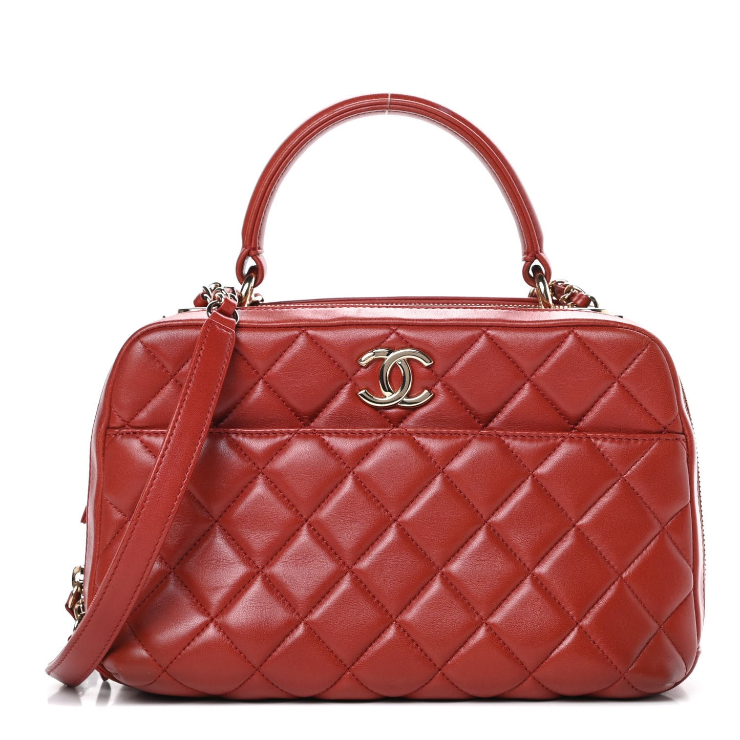 Lambskin Quilted Medium Trendy CC Bowling Bag Red
