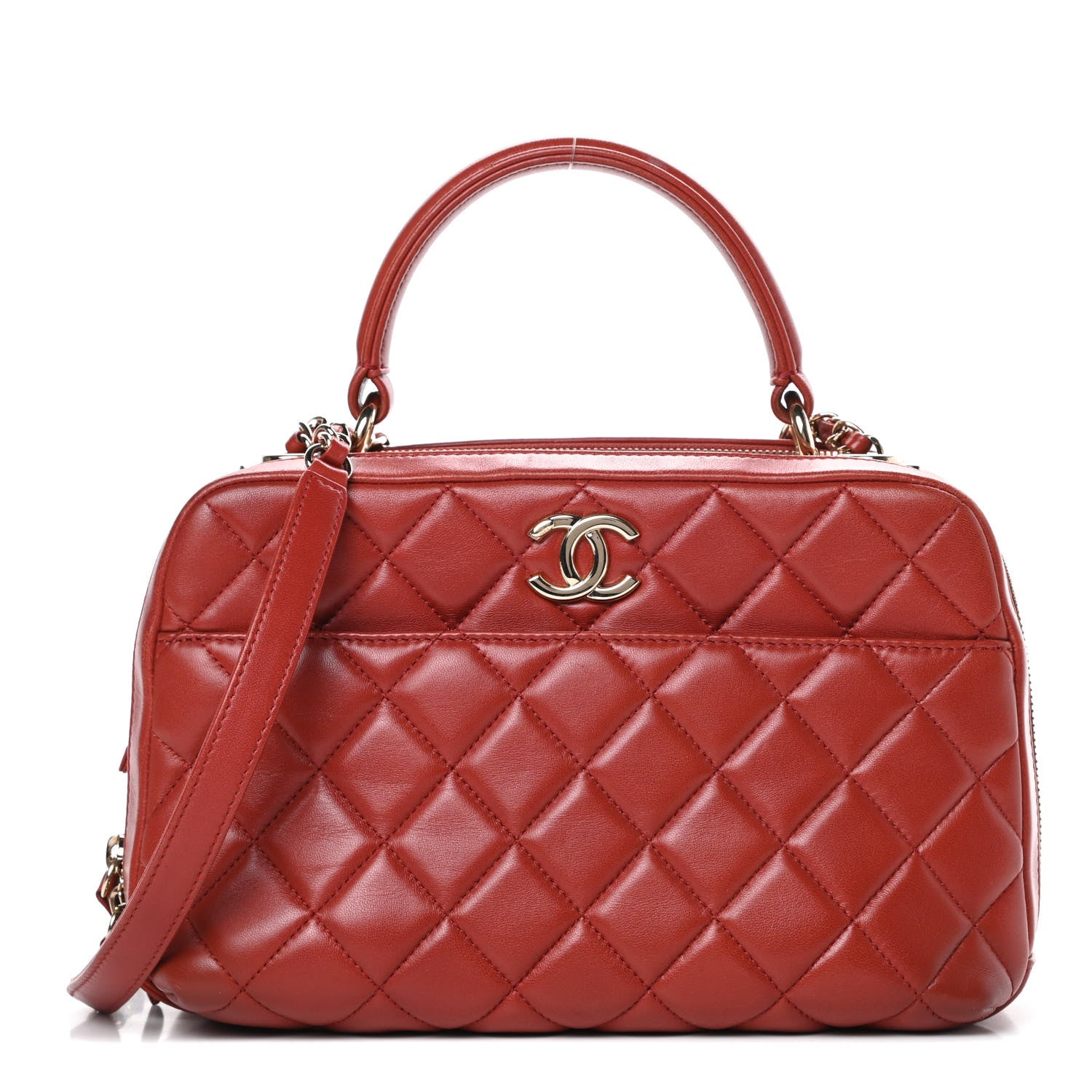 Chanel Lambskin Quilted Medium Trendy CC Bowling Bag Red 1 of 14