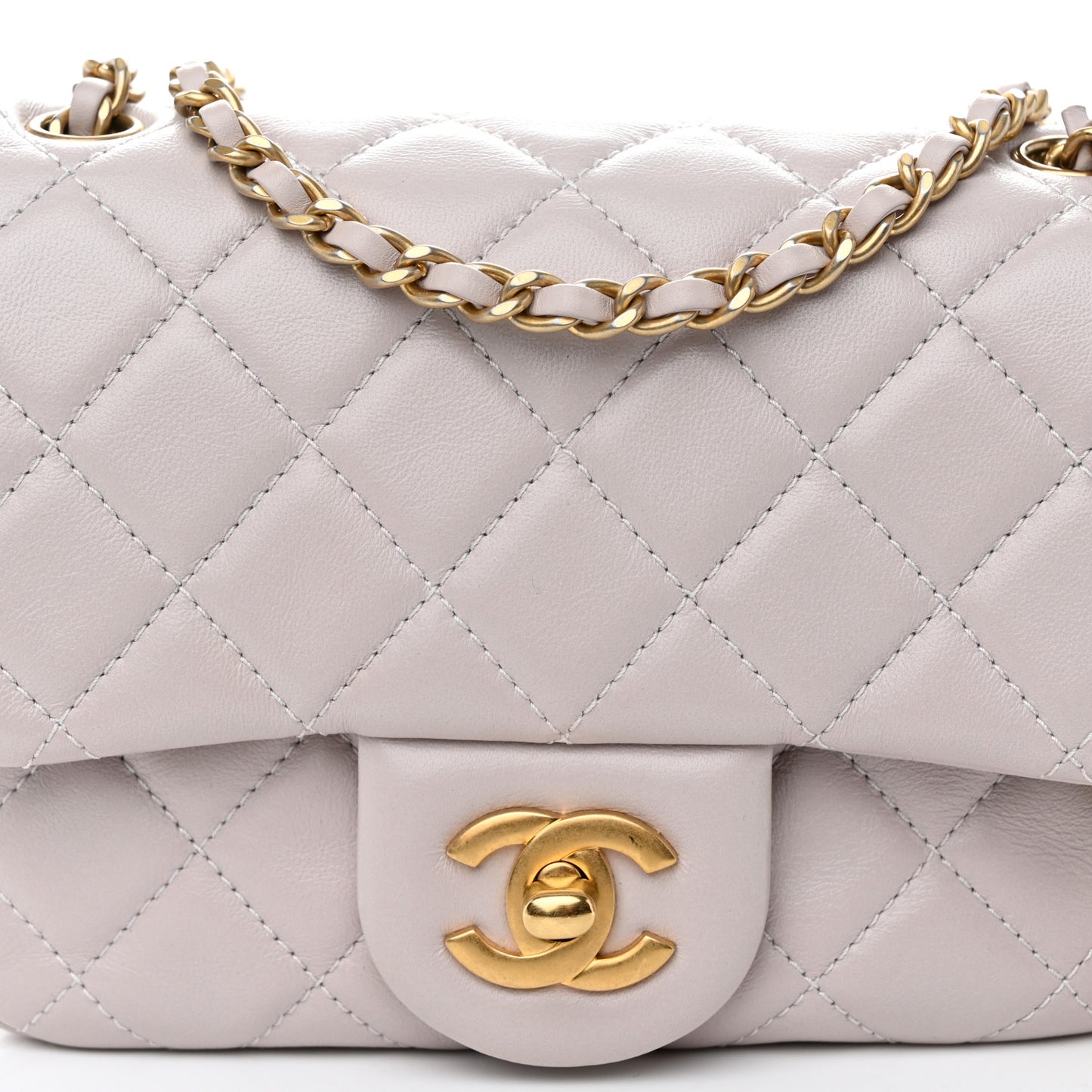 Lambskin Quilted Mini Pearl Crush Flap Light Purple