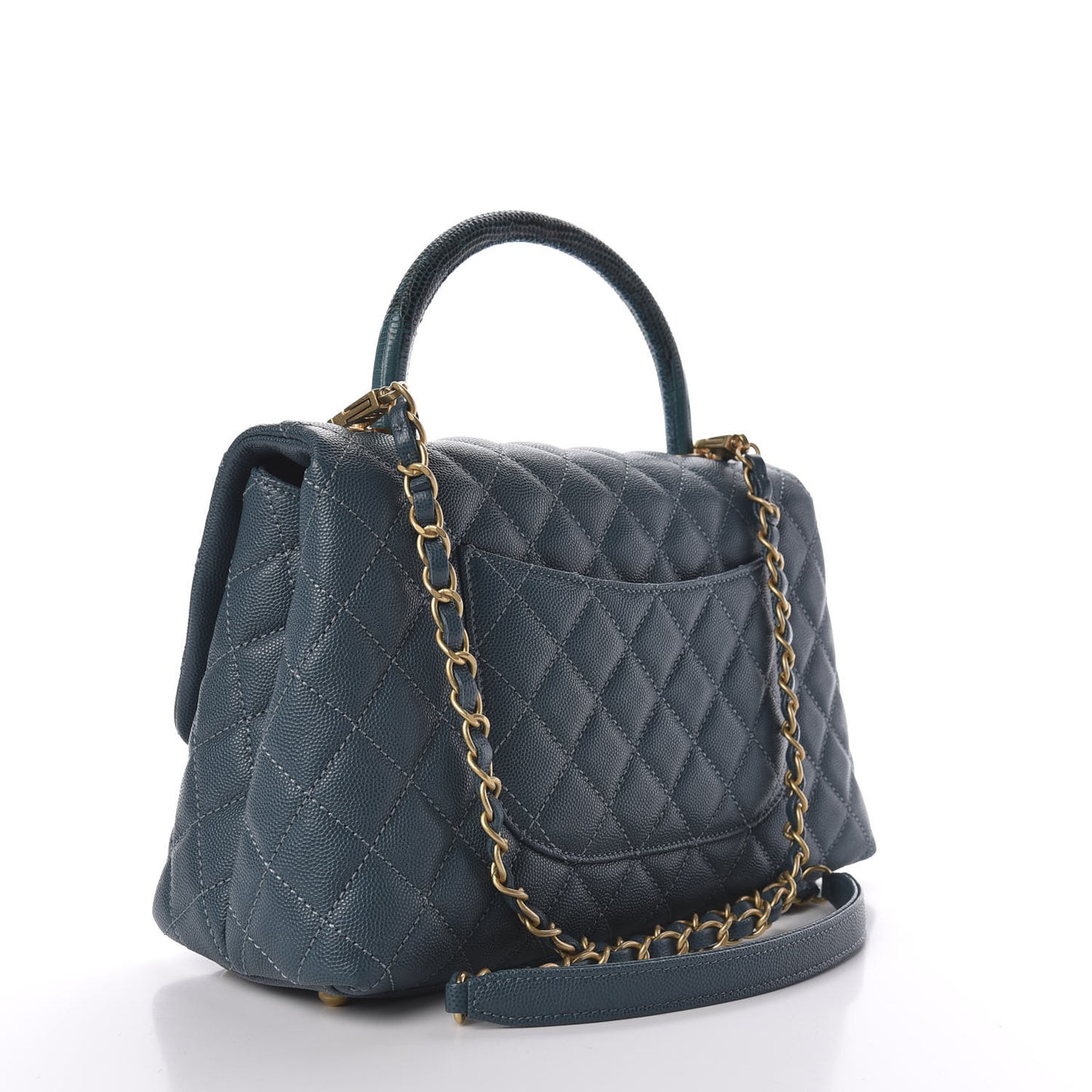 Caviar Lizard Quilted Small Coco Handle Flap Blue