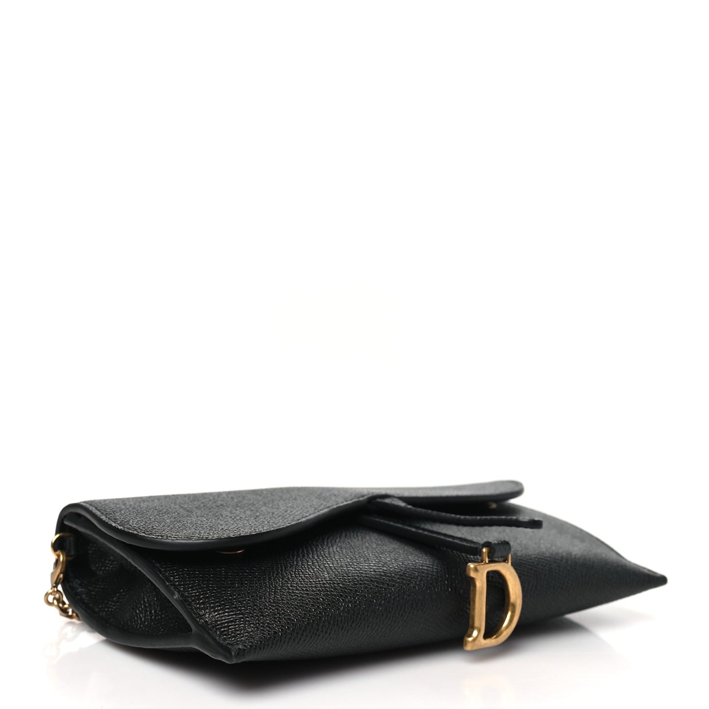 Grained Calfskin Saddle Chain Wallet Pouch Black