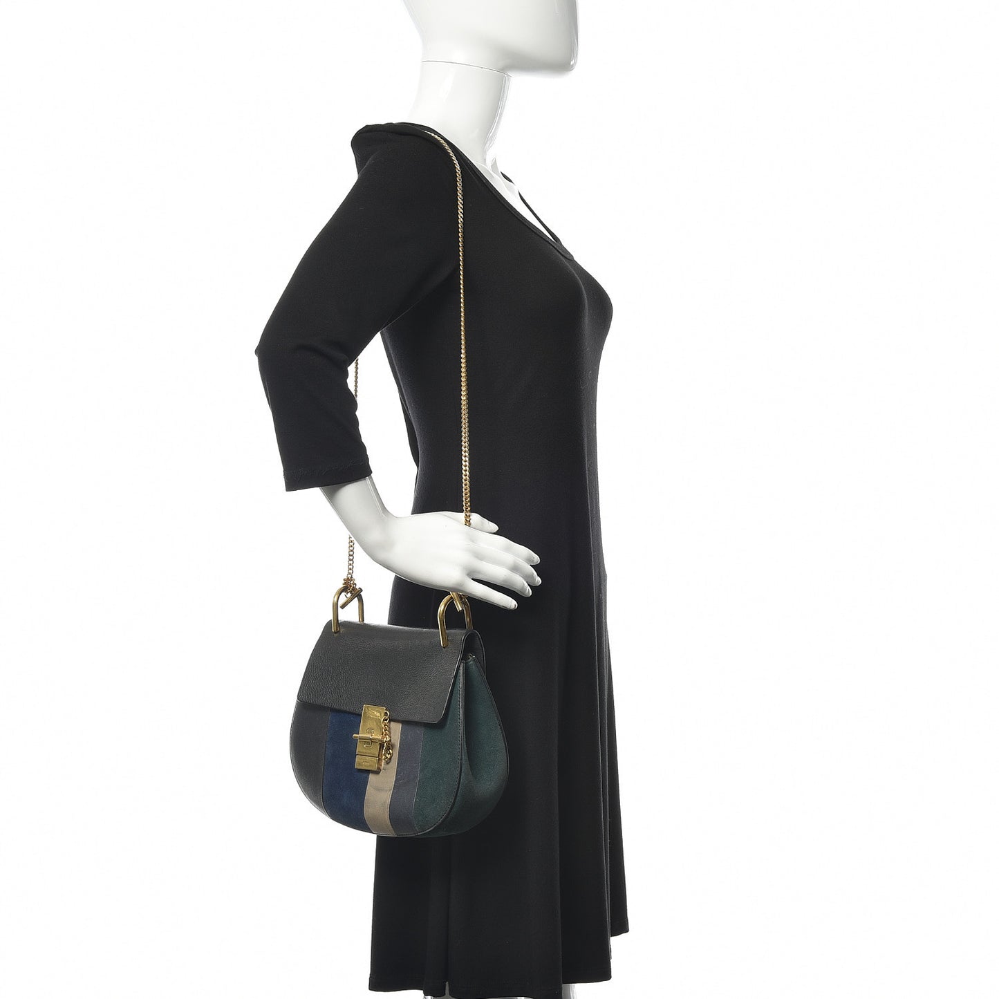 Suede Calfskin Patchwork Drew Shoulder Bag Black