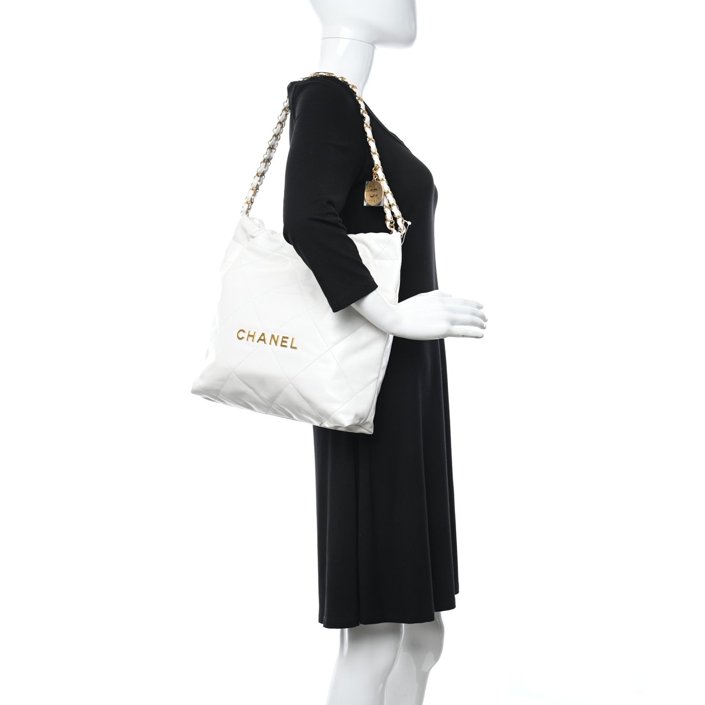 Shiny Calfskin Quilted Small Chanel 22 White