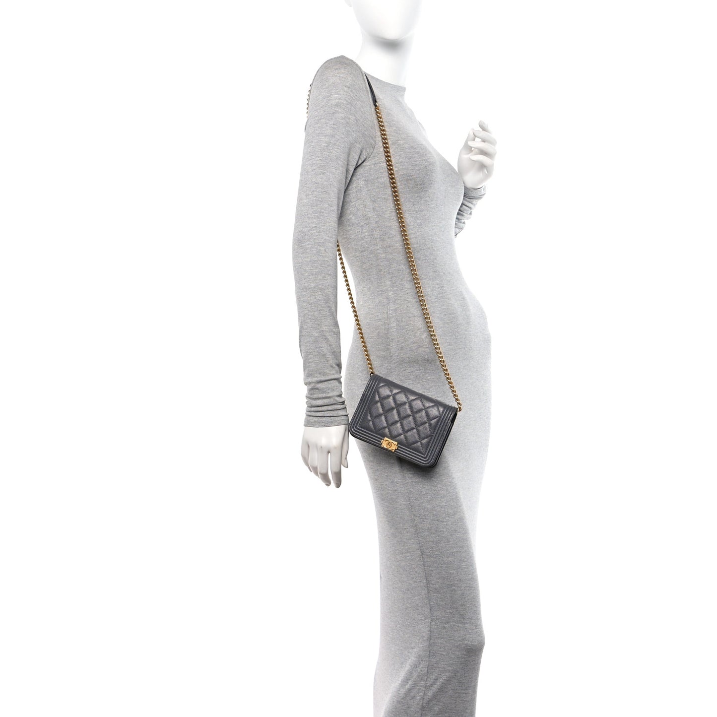 Caviar Quilted Mini Boy Wallet On Chain WOC Dark Gray