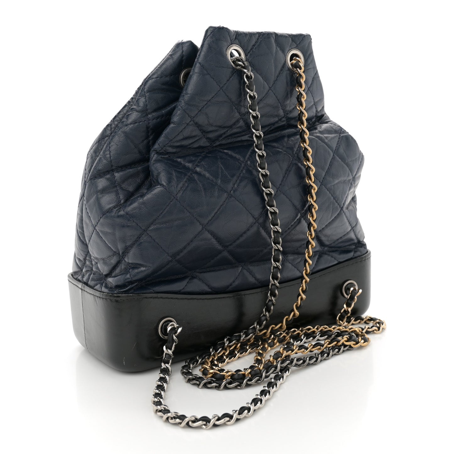 Aged Calfskin Quilted Gabrielle Backpack Navy Black