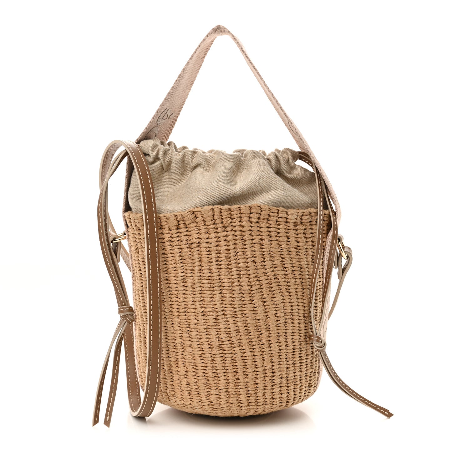 Natural Woven Fiber Small Woody Basket Blushy Beige