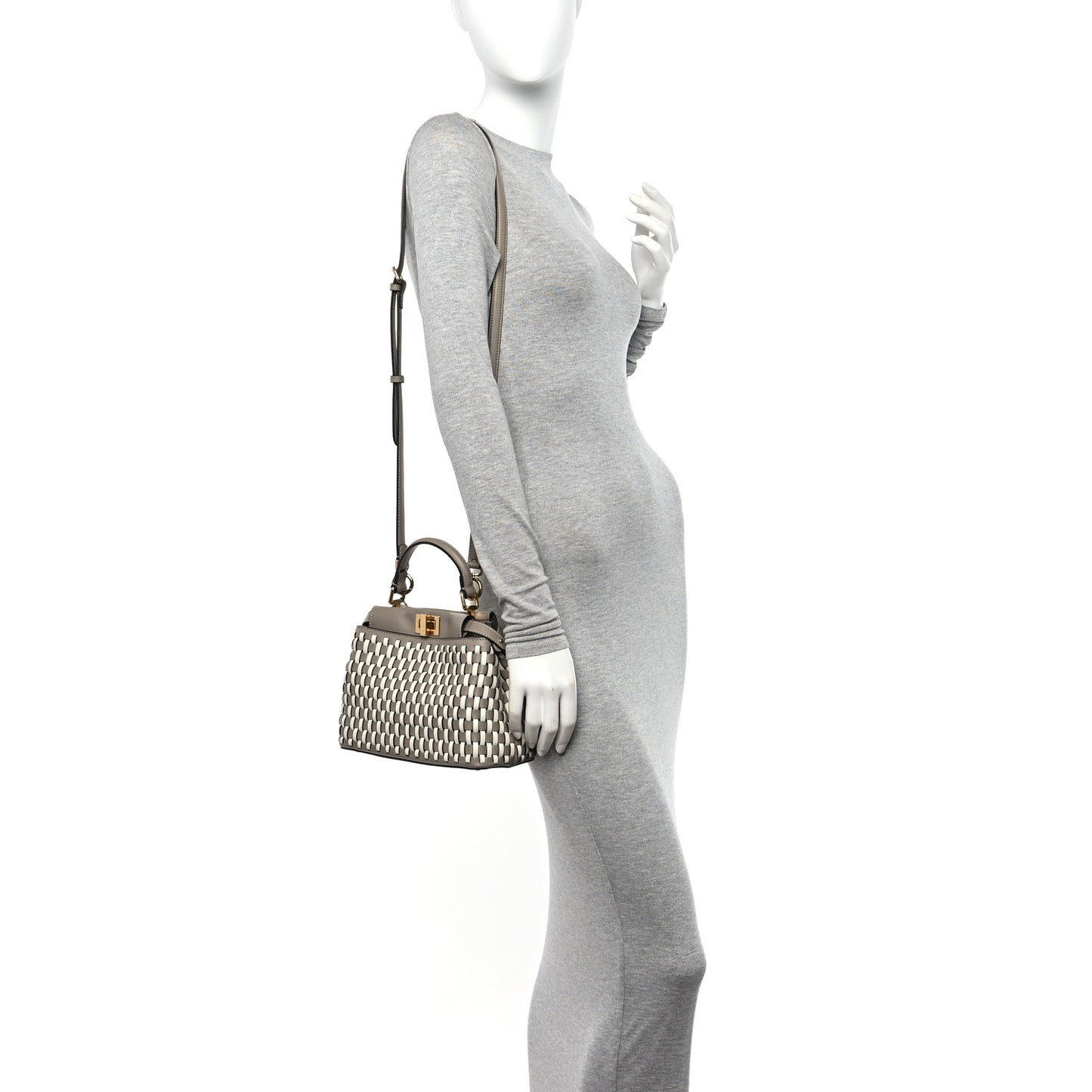 Calfskin Woven Mini Peekaboo Iconic Satchel Tortora