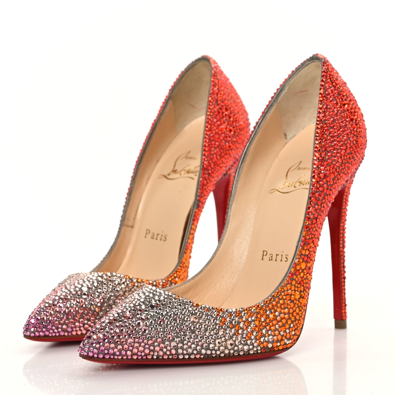 Christian Louboutin Suede Burma Strass Degrade So Kate Pumps 35 Red Multi 3 of 9