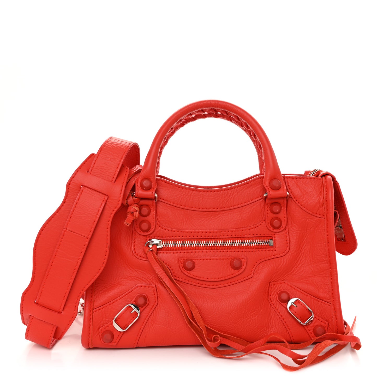 Matte Goatskin Rubber Covered Classic Hardware Mini City Rouge Coquelicot Rouge Braise