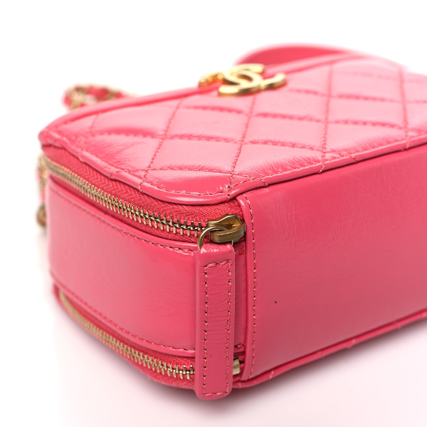 Crumpled Calfskin Quilted Mini Get Round Top Handle Vanity Case Pink