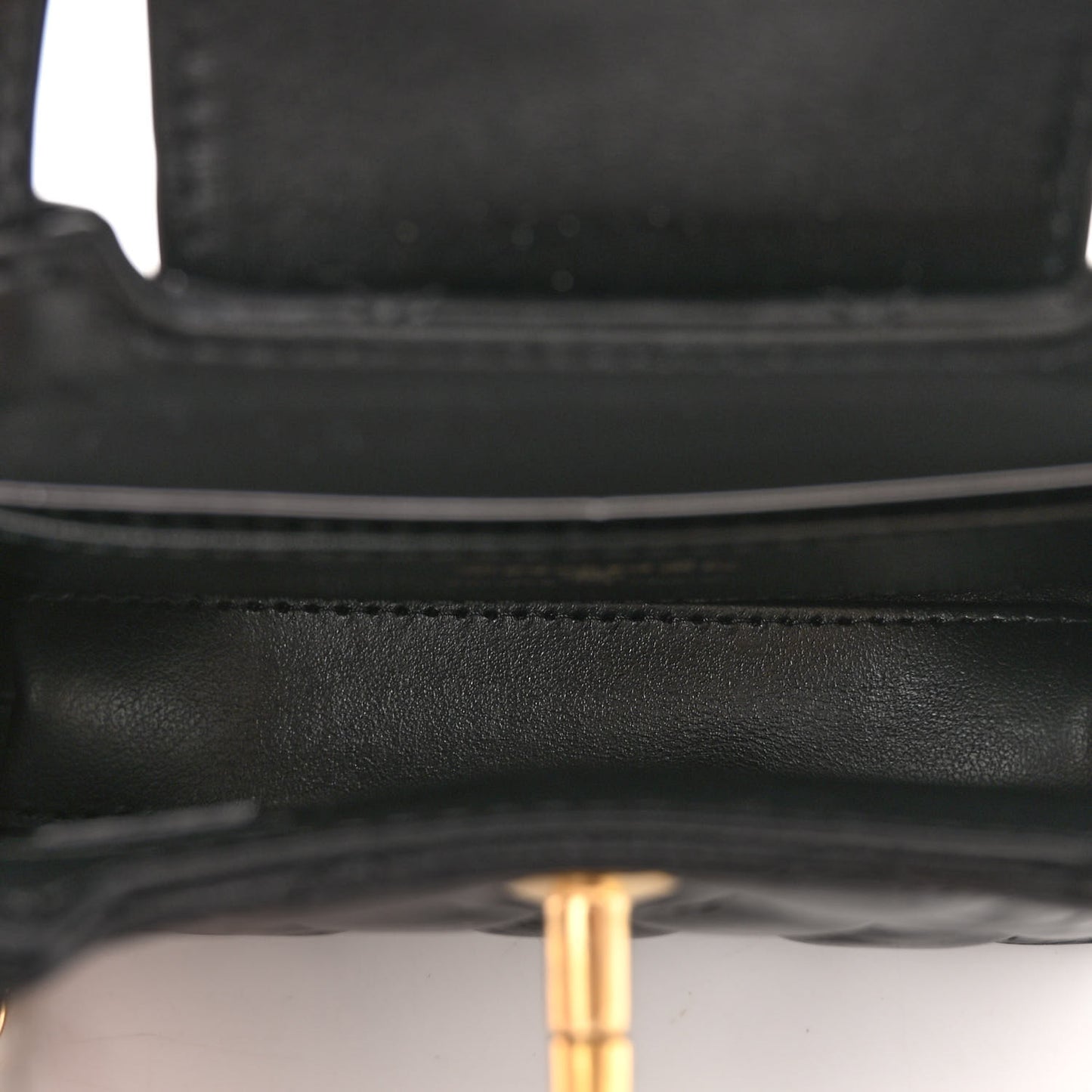 Shiny Aged Calfskin Quilted Mini Nano Kelly Shopper Black