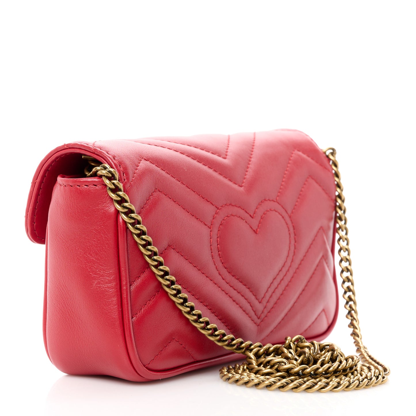 Calfskin Matelasse Super Mini GG Marmont Shoulder Bag Hibiscus Red