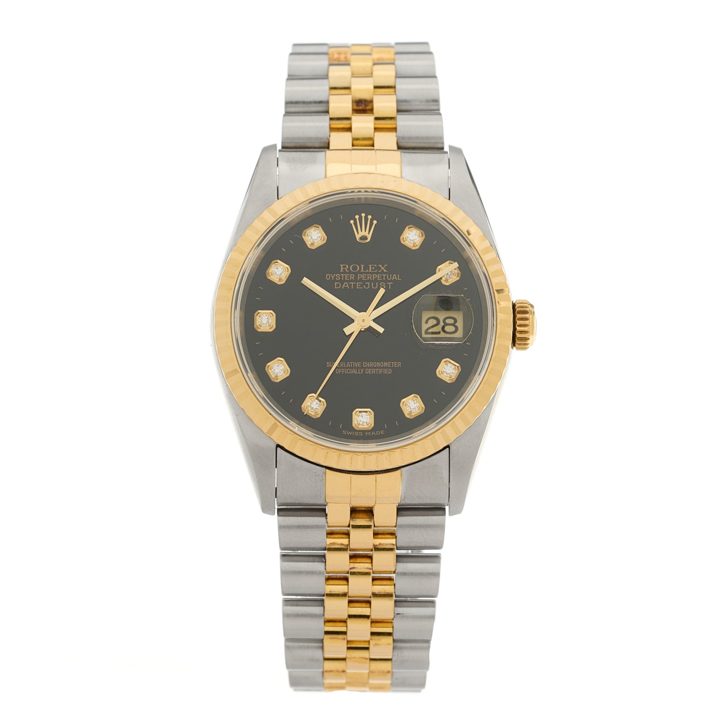 Stainless Steel 18K Yellow Gold Diamond 36mm Oyster Perpetual Datejust Watch Black 16233