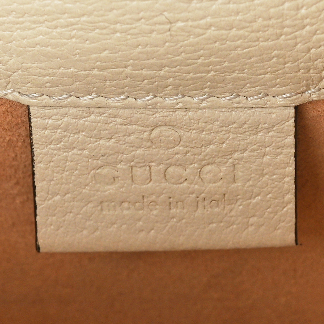 GG Supreme Monogram Textured Calfskin Web Mini Ophidia Bucket Bag Beige Ebony Mystic White