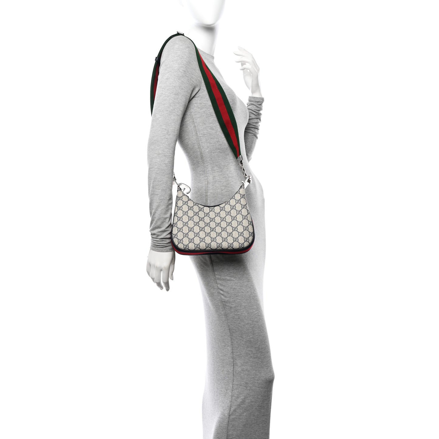 GG Supreme Monogram Textured Calfskin Web Small Attache Shoulder Bag Beige Blue
