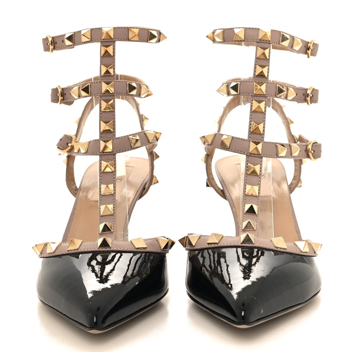 Patent Nappa Rockstud Ankle Strap 65mm Pumps 37 Black Poudre