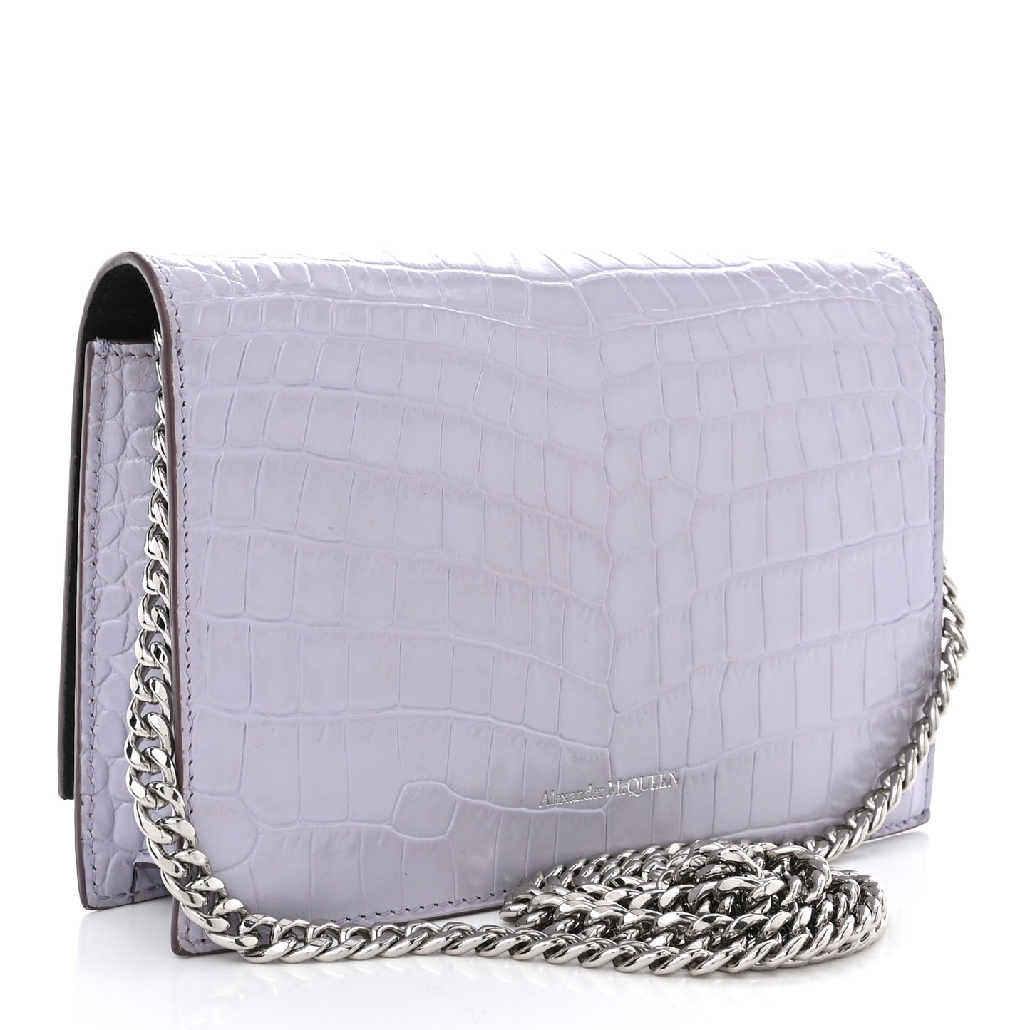 Calfskin Crocodile Embossed Skull Mini Crossbody Bag Lavender