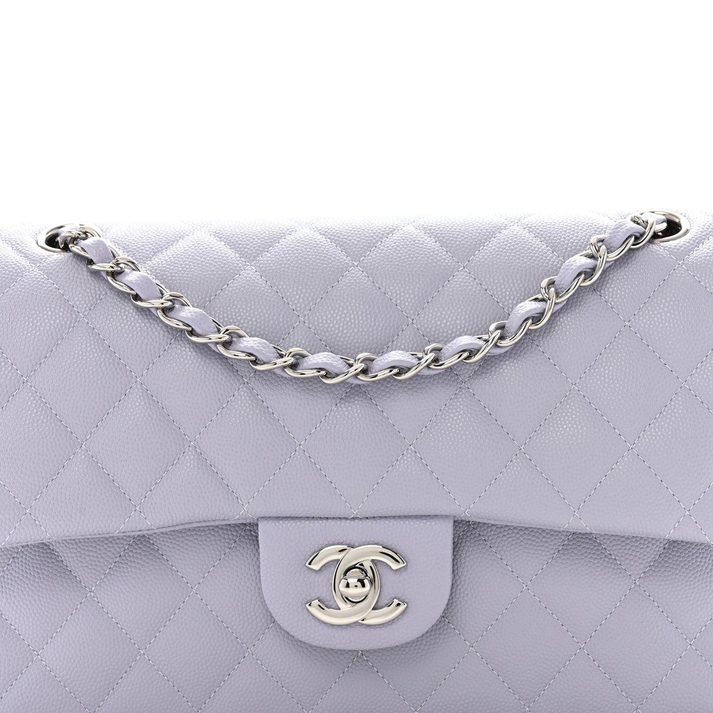 Caviar Quilted Medium Double Flap Light Purple