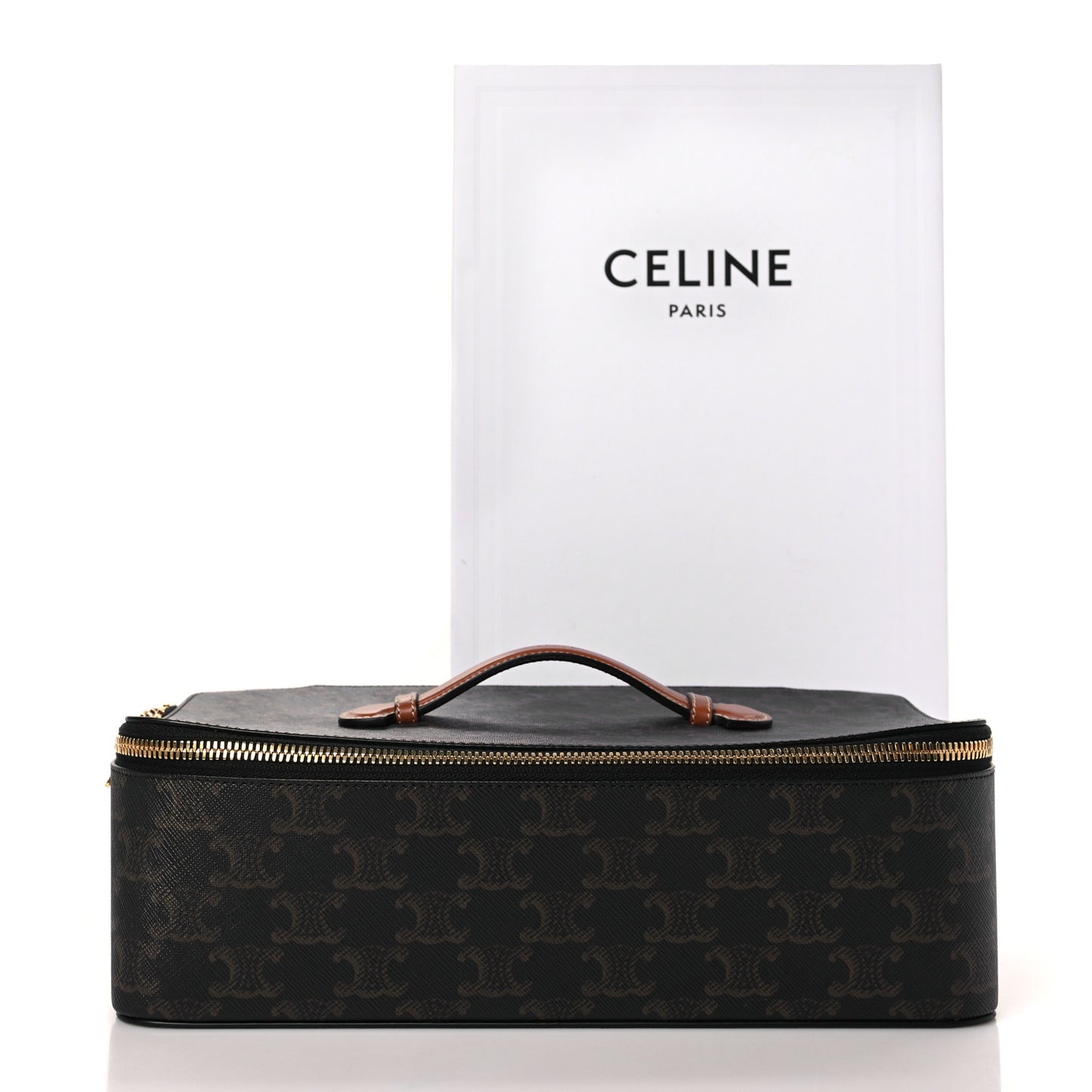Triomphe Canvas Calfskin Large Top Handle Toiletry Case Tan