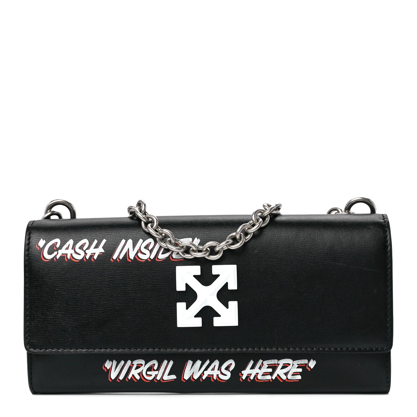 Calfskin Jitney Logo Flap Wallet On Chain Black