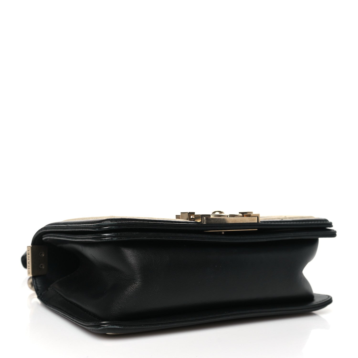 Chanel Metallic Calfskin Pleated Small Boy In Rome Flap Black Gold 4 of 10