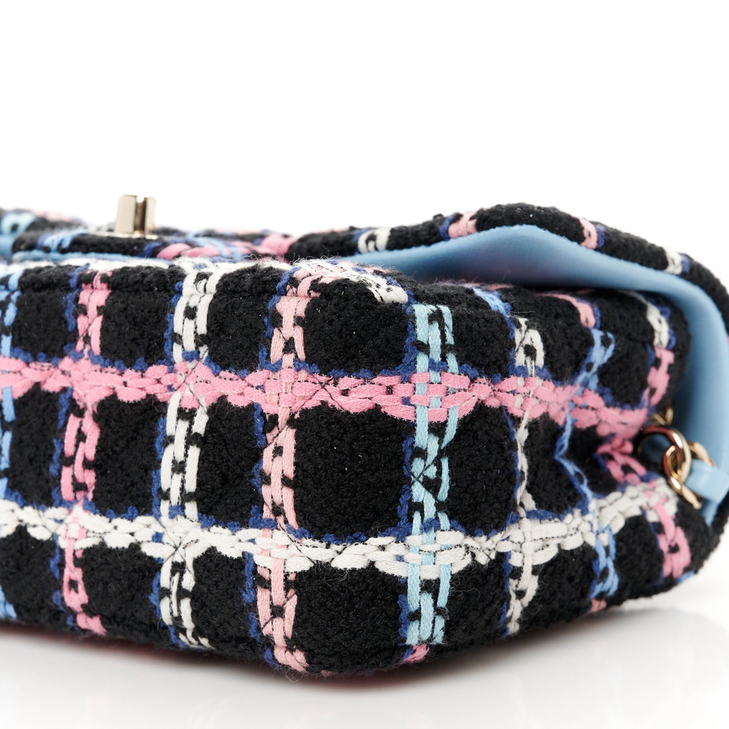 Tweed Quilted Mini Rectangular Flap Black Pink Blue Ecru